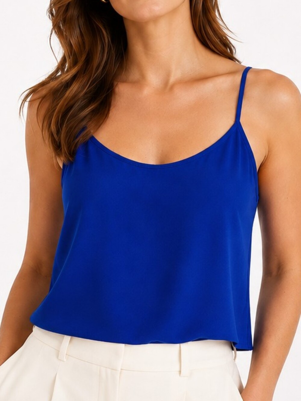 DKNY Womens Royal Blue Crepe Cami Tank Top Size M Flowy Adjustable Straps